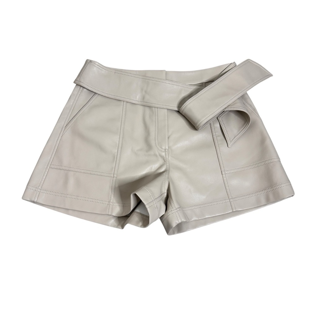 New Jonathan Simkhai‎ Mari Vegan Leather Tie Waist Short in Beige - Picture 4 of 10
